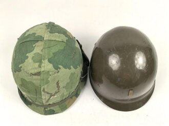 U.S. Army, M1 steel helmet with early liner ( CAPAC  )  and Mitchell cover.