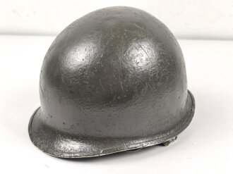 U.S. Army WWII, front seam M1 steel helmet shell. Original paint, reused by US Army after WWII