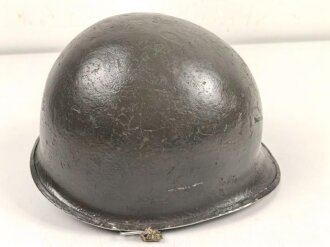 U.S. Army WWII, front seam M1 steel helmet shell. Original paint, reused by US Army after WWII