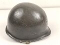 U.S. Army WWII, front seam M1 steel helmet shell. Original paint, reused by US Army after WWII