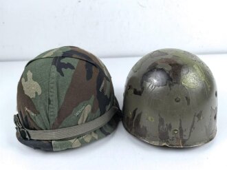 U.S. Army, M1 steel helmet . Liner sweatband dated 1983, Woodland cover dated 1982.