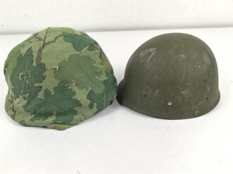 U.S. Army, M1 steel helmet with Pattern 1958 liner and Mitchell cover