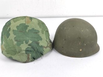 U.S. Army, M1 steel helmet with Pattern 1958 liner and Mitchell cover