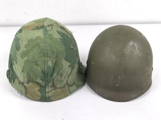 U.S. Army, M1 steel helmet with Pattern 1958 liner and Mitchell cover