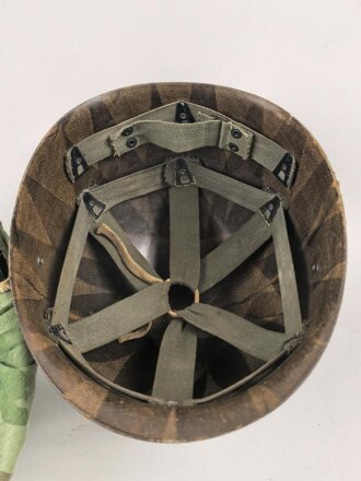 U.S. Army, M1 steel helmet with Pattern 1958 liner and Mitchell cover