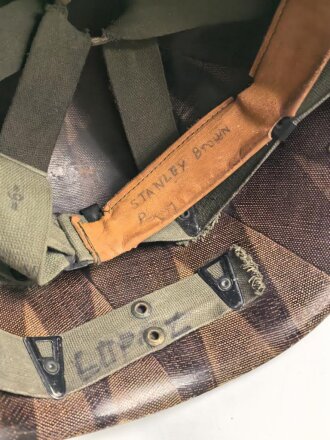 U.S. Army, M1 steel helmet with Pattern 1958 liner . Original paint