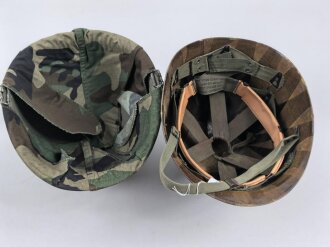 U.S. Army, M1 steel helmet . Liner sweatband dated 1985, Woodland cover dated 1982.