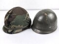 U.S. Army, M1 steel helmet . Liner sweatband dated 1985, Woodland cover dated 1982.