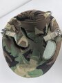 U.S. Army, M1 steel helmet . Liner sweatband dated 1983, Woodland cover dated 1984, Paratrooper chinstrap original ?.