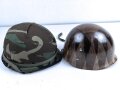 U.S. Army, M1 steel helmet . Liner sweatband dated 1983, Woodland cover dated 1984, Paratrooper chinstrap original ?.