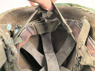 U.S. Army, Vietnam war paratrooper helmet. Mitchell cover dated 1967, uncleaned