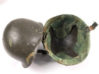 U.S. Army, Vietnam war paratrooper helmet. Mitchell cover dated 1967, uncleaned