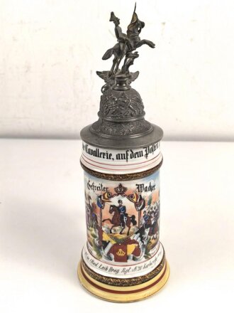 Baden, Reservistenkrug eines Angehörigen im " Badischen Leib Dragoner Regiment No 20. Karlsruhe"  Guter Gesamtzustand, ungereinigt