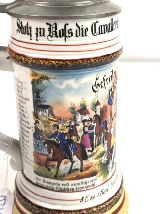 Baden, Reservistenkrug eines Angehörigen im " Badischen Leib Dragoner Regiment No 20. Karlsruhe"  Guter Gesamtzustand, ungereinigt