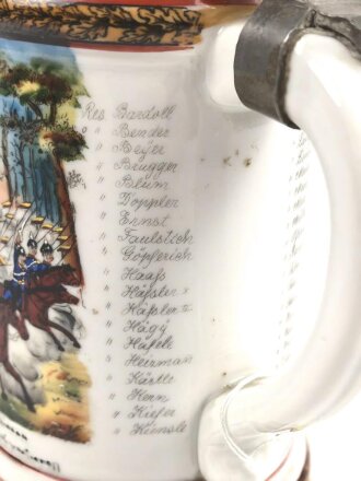Baden, Reservistenkrug eines Angehörigen im " Badischen Leib Dragoner Regiment No 20. Karlsruhe"  Guter Gesamtzustand, ungereinigt