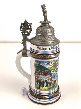 Bayern, Reservistenkrug eines Angehörigen " Königlich bayrisches 14 Infanterie Regiment Kartmann, 8. Comp. Nürnberg" Guter Gesamtzustand, ungereinigt