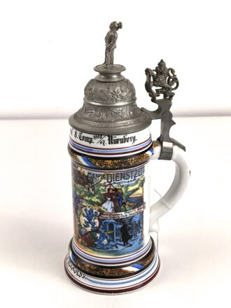 Bayern, Reservistenkrug eines Angehörigen " Königlich bayrisches 14 Infanterie Regiment Kartmann, 8. Comp. Nürnberg" Guter Gesamtzustand, ungereinigt