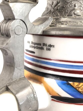 Bayern, Reservistenkrug eines Angehörigen " Königlich bayrisches 14 Infanterie Regiment Kartmann, 8. Comp. Nürnberg" Guter Gesamtzustand, ungereinigt