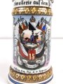 Preussen, Reservistenkrug eines Angehörigen im " Schlesischen Dragoner Regiment No 15 Hagenau"  Guter Gesamtzustand, der Reiter hat einen seitlichen Schlag abbekommen, die Lanze "kreativ" ersetzt