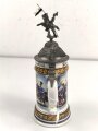 Preussen, Reservistenkrug eines Angehörigen im " Schlesischen Dragoner Regiment No 15 Hagenau"  Guter Gesamtzustand, der Reiter hat einen seitlichen Schlag abbekommen, die Lanze "kreativ" ersetzt