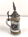 Preussen, Reservistenkrug eines Angehörigen im " Schlesischen Dragoner Regiment No 15 Hagenau"  Guter Gesamtzustand, der Reiter hat einen seitlichen Schlag abbekommen, die Lanze "kreativ" ersetzt