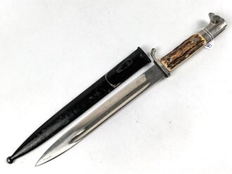 Extraseitengewehr KS98 Wehrmacht. Hersteller E.Pack Solingen. Variante mit Hirschhorngriffschalen, Scheide Originallack
