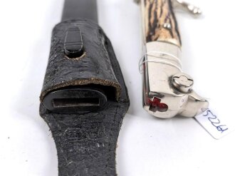 Extraseitengewehr KS98 Wehrmacht. Hersteller WKC. Variante mit Hirschhorngriffschalen, Scheide Originallack, im Lacklederkoppelschuh