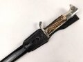 Extraseitengewehr KS98 Wehrmacht. Hersteller WKC. Variante mit Hirschhorngriffschalen, Scheide Originallack, im Lacklederkoppelschuh