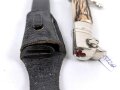 Extraseitengewehr KS98 Wehrmacht. Hersteller WKC. Variante mit Hirschhorngriffschalen, Scheide Originallack, im Lacklederkoppelschuh