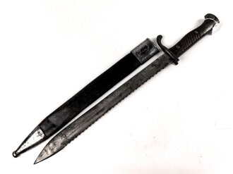 1.Weltkrieg Preussen, Seitengewehr 98/05 alter Art mit Säge. Kammerstück von 1914, gereinigt