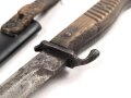 1.Weltkrieg,  Grabendolch. Hersteller "Rasiermesserfabrik ERN" Verschliffene Klinge, Scheide überlackiert