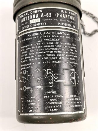U.S. Signal Corps, Antenna A-62 ( Phantom), dated 1945. Good condition, untested