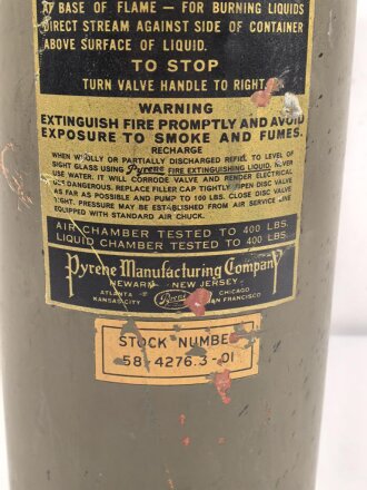U.S. 1944 dated Hand Fire Extinguisher. " War time emergency Model"  Good condition, empty, NO OVERSEAS SHIPPING