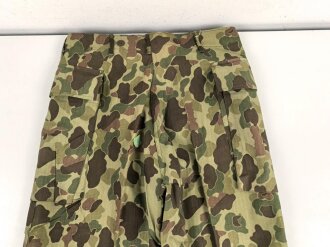 U.S. Army, 1943 dated Camo HBT combat trousers. Unissued, with cutters tags. Size 34 x 31, King Kard Overall Co.