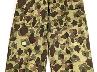 U.S. Army, 1943 dated Camo HBT combat trousers. Unissued, with cutters tags. Size 34 x 31, King Kard Overall Co.