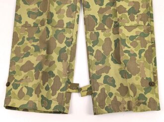 U.S. Army, 1943 dated Camo HBT combat trousers. Unissued, with cutters tags. Size 34 x 31, King Kard Overall Co.