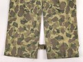U.S. Army, 1943 dated Camo HBT combat trousers. Unissued, with cutters tags. Size 34 x 31, King Kard Overall Co.