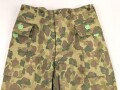 U.S. Army, 1943 dated Camo HBT combat trousers. Unissued, with cutters tags. Size 34 x 31, King Kard Overall Co.