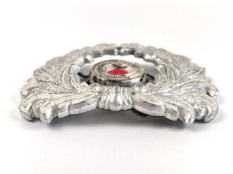 Zoll / Reichsfinanzverwaltung III.Reich, Eichenlaubkranz mit Kokarde für ien Schirmmütze für Mannschaften. Aluminium