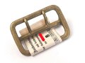Zweidornschnalle nach Vorschrift der NSDAP. 58mm Höhe, vergoldet. Ungetragen, mit RZM Etikett