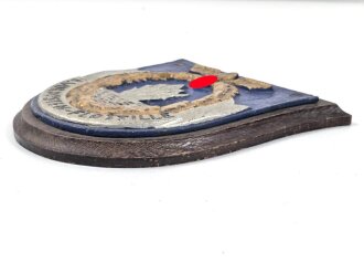 Minensucher Kriegsmarine, Wandplakette " 18. Vorposten Flottille" Original lackierter Aluminiumguß auf Holzplatte, diese 16 x 17,5cm groß