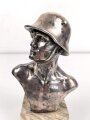 Tischbüste Spritzguß versilbert auf Mormorsockel. " Hochzeitsgeschenk vom UnteroffiziersKorps 11. Komp. I.R. 18". Gesamthöhe 23cm, leider defekt.