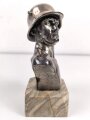 Tischbüste Spritzguß versilbert auf Mormorsockel. " Hochzeitsgeschenk vom UnteroffiziersKorps 11. Komp. I.R. 18". Gesamthöhe 23cm, leider defekt.