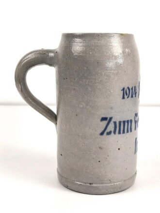 1.Weltkrieg, Steingut Bierkrug 1 Liter " Zum Feldgrauen Lille" 1914 / 1916. Altersspuren