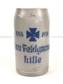 1.Weltkrieg, Steingut Bierkrug 1 Liter " Zum Feldgrauen Lille" 1914 / 1916. Altersspuren