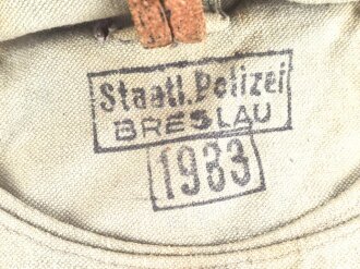 1. Weltkrieg Brotbeutel mit Trageriemen, vereinnahmt von der " Staatlichen Polizei Breslau 1933"