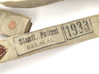 1. Weltkrieg Brotbeutel mit Trageriemen, vereinnahmt von der " Staatlichen Polizei Breslau 1933"