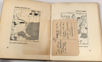 Russland 2. Weltkrieg, Buch " Kriegstreiber" Sowjetische Karikaturen von Boris Jefimow. , datiert 1938. In den meisten Seiten liegen Feldpostkarten mit jeweiligen Übersetzungen in Deutsch. Eher schlechter Zustand, aber hochinteressant