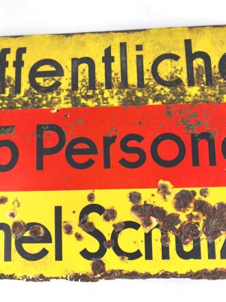 Luftschutz Emailleschild " Öffentlicher Sammel Schutzraum 125 Personen" Maße 39 x 80cm, ungereinigtes Stück