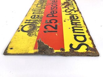 Luftschutz Emailleschild " Öffentlicher Sammel Schutzraum 125 Personen" Maße 39 x 80cm, ungereinigtes Stück